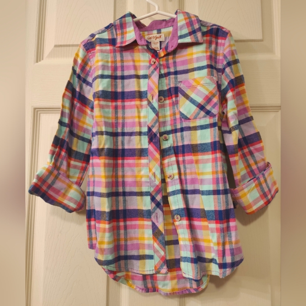 NWT Girls' colorful plaid button up shirt